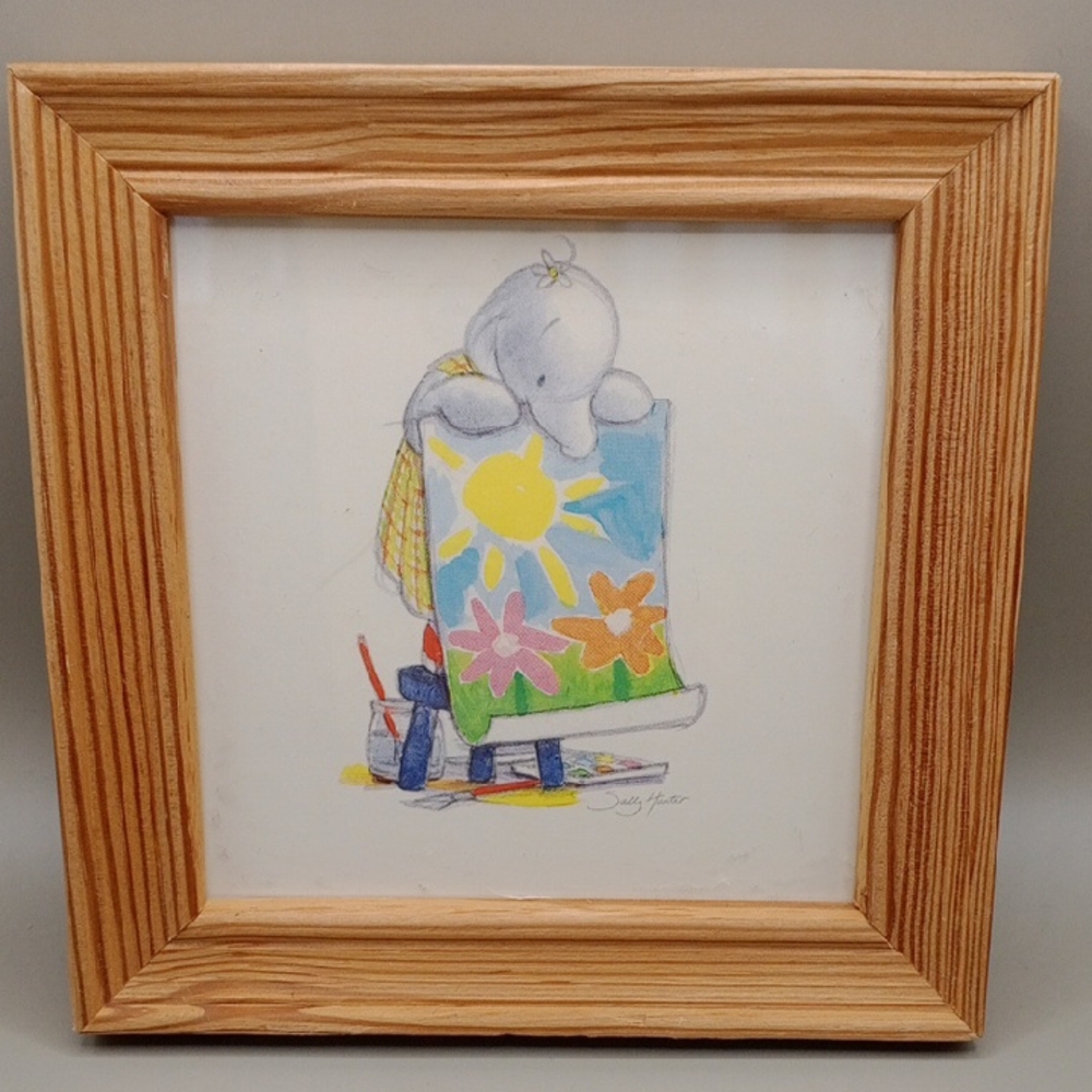 Elephant Art Illustration in Wooden Frame